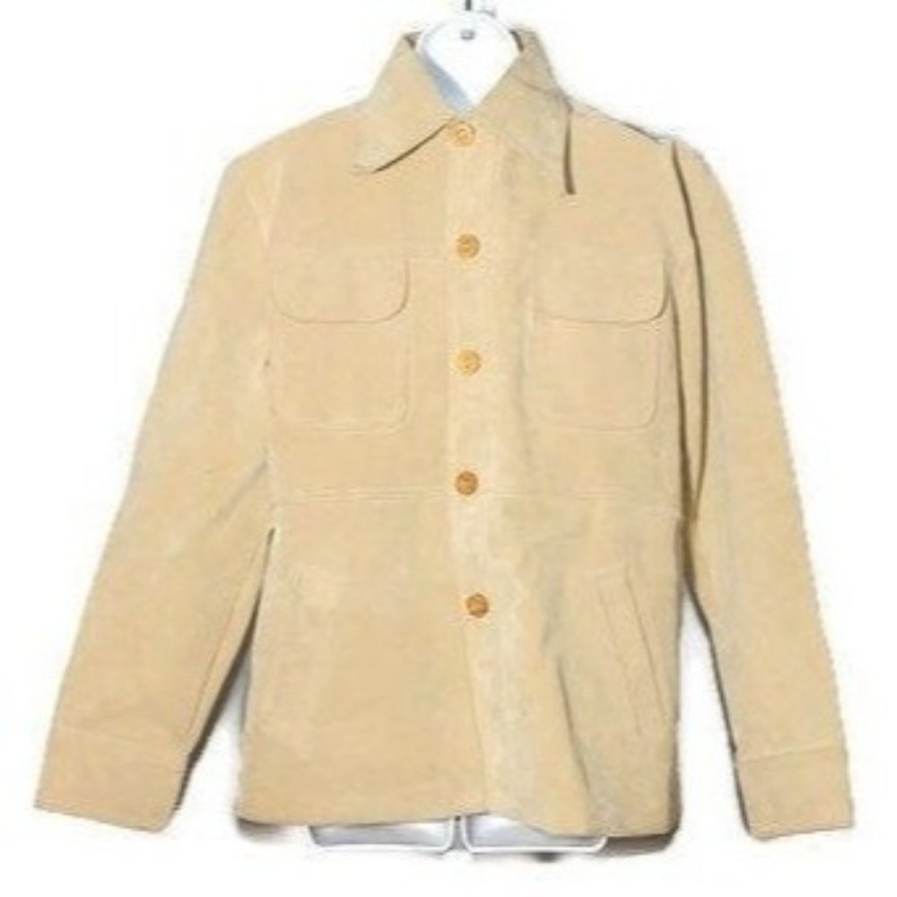 Vintage Pacific Trail Sportswear Coat Men's Size Large‎ PVC Suede Wood Buttons